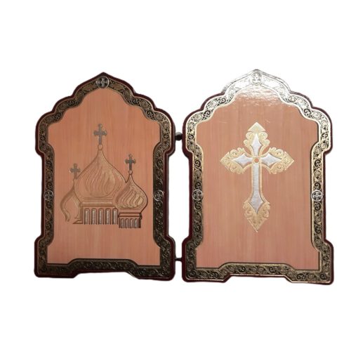 Ikone 2-fach faltbar (Holz), Figuren, "Semistrelnaya und Nikolaj", 10x12 cm – Bild 2